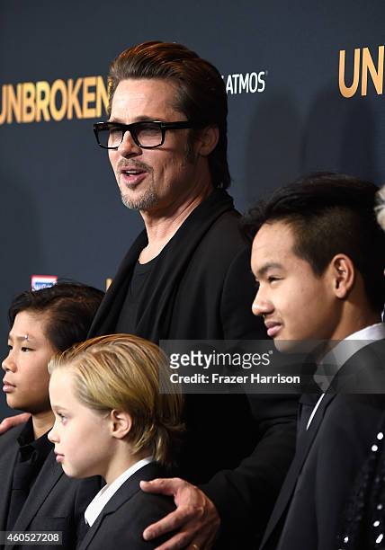 Actor Brad Pitt , Pax Thien Jolie-Pitt, Shiloh Nouvel Jolie-Pitt,, Maddox Jolie-Pitt, arrive at the Premiere Of Universal Studios' "Unbroken" at TCL...