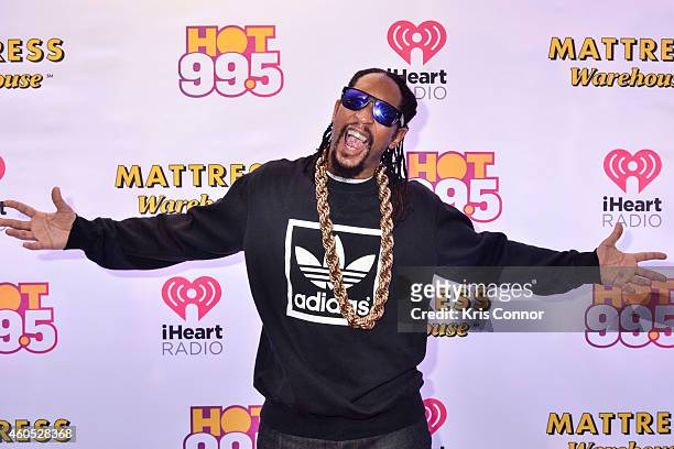 Rapper Lil Jon poses in the press room during Hot 99.5's Jingle Ball on December 15, 2014 in Washington, DC.