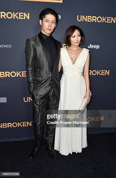 Miyavi , Melody Ishihara arrive at the Premiere Of Universal Studios' "Unbroken" at TCL Chinese Theatre on December 15, 2014 in Hollywood, California.