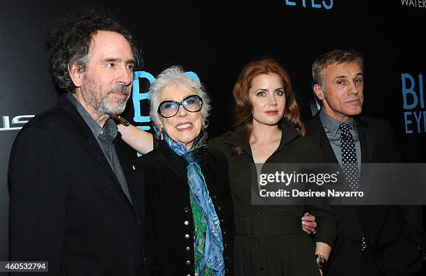 Director Tim Burton, artist Margaret Keane, actress Amy Adams and actor Christoph Waltz attend "Big Eyes" New York Premiere at Museum of Modern Art...