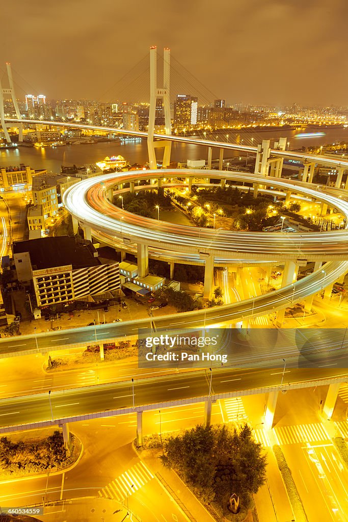 Traffic on Nanpu bridge at night,Shanghai