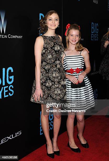 Actresses Madeleine Arthur and Delaney Raye attend "Big Eyes" New York Premiere at Museum of Modern Art on December 15, 2014 in New York City.