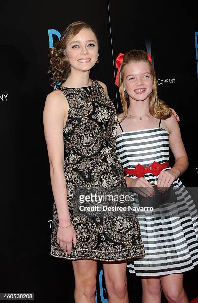 Actresses Madeleine Arthur and Delaney Raye attend "Big Eyes" New York Premiere at Museum of Modern Art on December 15, 2014 in New York City.
