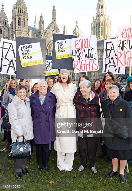 Gemma Arterton , star of West End musical "Made In Dagenham", and Real-life Dagenham strikers Gwen Davis, Vera Simem, Eileen Pullen and Sheila...