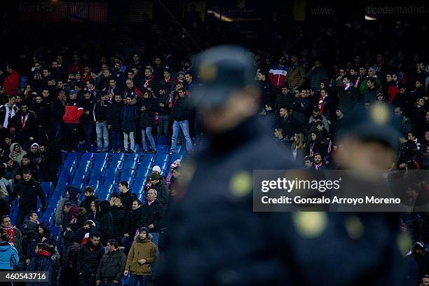 Seats empty where the ultra fan group "Frente Atletcio" used to be prior to start the La Liga match between Club Atletico de Madrid and Villarreal CF...