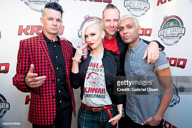 Musicians Adrian Young, Gwen Stefani, Tom Dumont and Tony Ashwin Kanal of No Doubt attend The 25th Annual KROQ Almost Acoustic Christmas - Day 2 at...