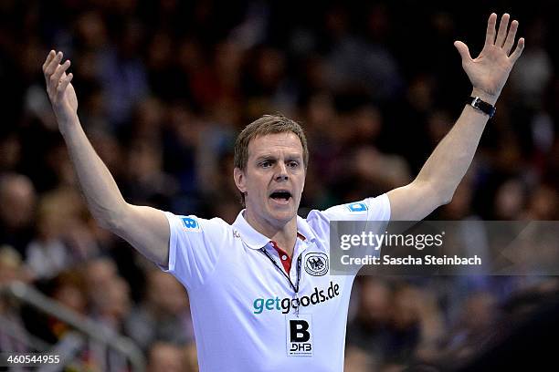 Head coach Martin Heuberger of Germany reacts during the DHB Four Nations Tournament match between Germany and Russia at KoenigPALAST on January 4,...