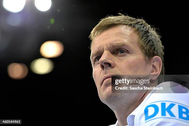 Head coach Martin Heuberger of Germany looks on during the DHB Four Nations Tournament match between Germany and Russia at KoenigPALAST on January 4,...