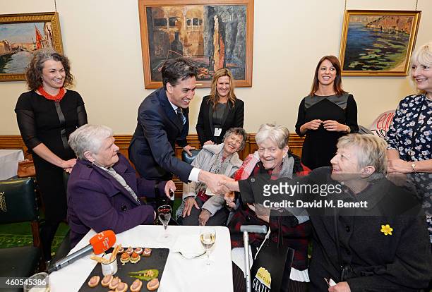 Sarah Champion MP, Ed Miliband, Jane Bruton, Editor-in-Chief at Grazia Magazine, Gloria De Piero MP and Unite union leader Jennie Formby pose with...