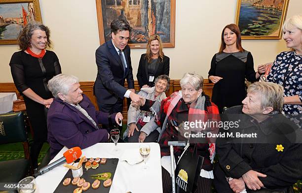 Sarah Champion MP, Ed Miliband, Jane Bruton, Editor-in-Chief at Grazia Magazine, Gloria De Piero MP and Unite union leader Jennie Formby pose with...