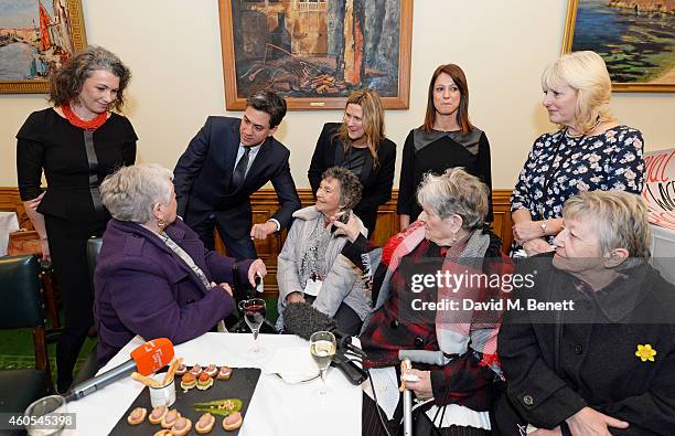 Sarah Champion MP, Ed Miliband, Jane Bruton, Editor-in-Chief at Grazia Magazine, Gloria De Piero MP and Unite union leader Jennie Formby pose with...