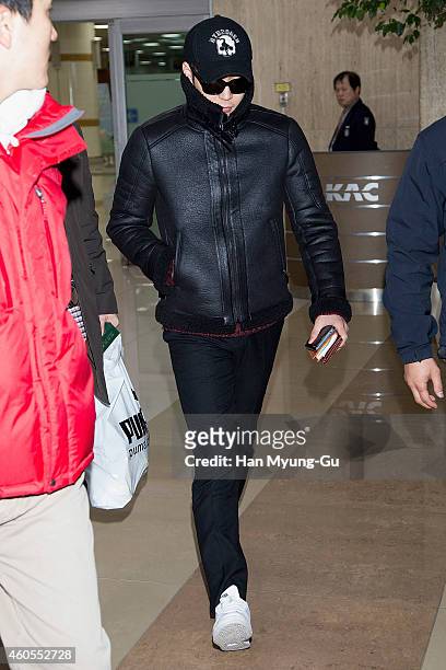 Park Yoo-Chun of South Korean boy band JYJ is seen upon arrival at Gimpo International Airporrt on December 16, 2014 in Seoul, South Korea.