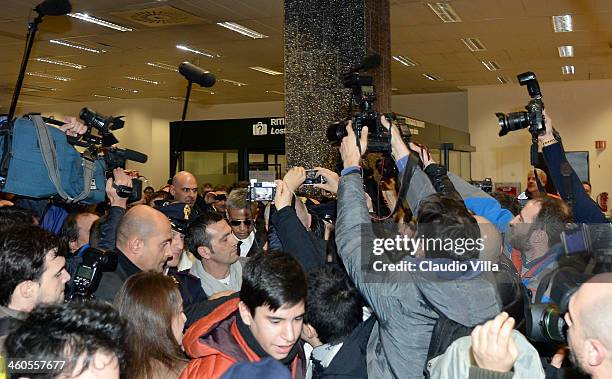 Milan's new signing Keisuke Honda is seen upon arrival at Milano Malpensa Airport on January 4, 2014 in Milan, Italy.