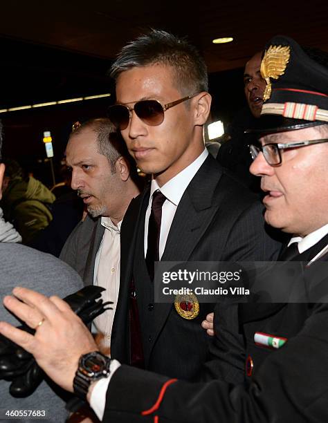 Milan's new signing Keisuke Honda is seen upon arrival at Milano Malpensa Airport on January 4, 2014 in Milan, Italy.