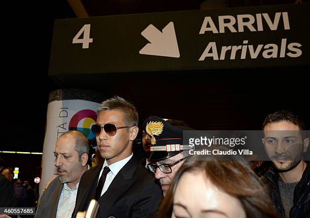 Milan's new signing Keisuke Honda is seen upon arrival at Milano Malpensa Airport on January 4, 2014 in Milan, Italy.