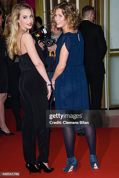 Lara-Isabelle Rentinck and Valerie Niehaus attend the premiere of the film '96 Hours - Taken 3' at Zoo Palast on December 16, 2014 in Berlin, Germany.