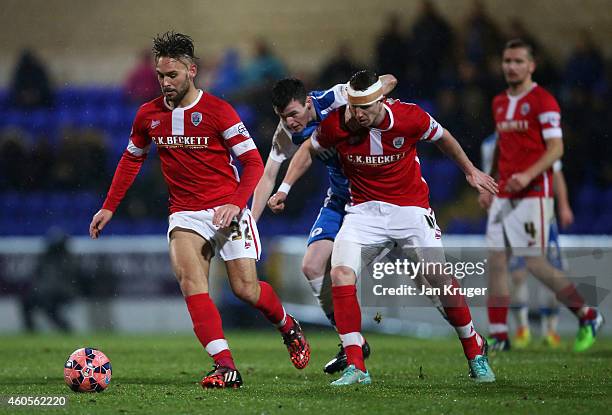 James Bailey of Barnsley controls the ball from Ben Greenop of Chester during the FA Cup Second Round Replay match between Chester City and Barnsley...