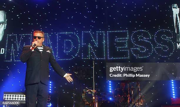 Graham McPherson aka Suggs from Madness performs at 3Arena on December 16, 2014 in Dublin, Ireland.