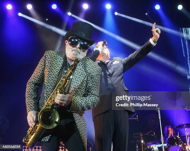 Lee Thompson and Graham McPherson aka Suggs from Madness perform at 3Arena on December 16, 2014 in Dublin, Ireland.