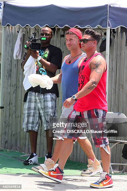 Pauly D and Mike Sorrentino are seen on the set of 'Jersey Shore' on June 28, 2012 in New York City.
