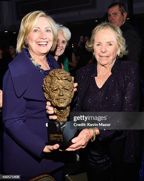 Honoree Hillary Rodham Clinton accepts an award from Ethel Kennedy at the RFK Ripple Of Hope Gala at Hilton Hotel Midtown on December 16, 2014 in New...