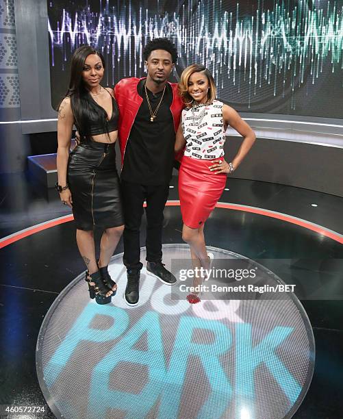 Paigion, Shorty da Prince, and Mykie attend 106 & Park at BET studio on December 15, 2014 in New York City.