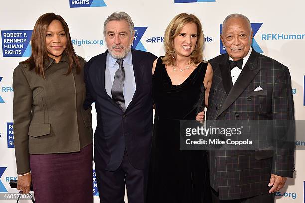 Actress Grace Hightower, Honoree Robert De Niro, writer Kerry Kennedy and former Mayor of New York City David Dinkins attend the RFK Ripple Of Hope...