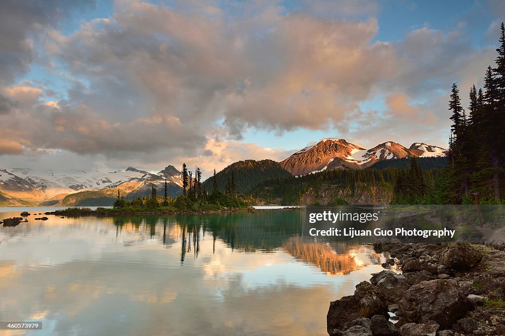 Garibaldi Lake and Price Mountain at sunset