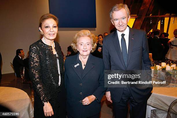 Empress Farah Pahlavi, President of the 'Claude Pompidou Foundation' Bernadette Chirac and Owner of LVMH Luxury Group Bernard Arnault attend the...