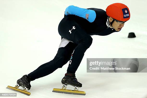 Celski skates in the the first lady's 500 meter quarterfinal during the U.S. Olympic Short Track Trials at the Utah Olympic Oval on January 4, 2014...