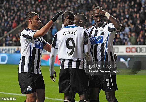 Newcastle United Players Hatem Ben Arfa Massadio Haidara and Moussa Sissoko celebrate with Papiss Cisse after he scores during the Budweiser FA Cup...