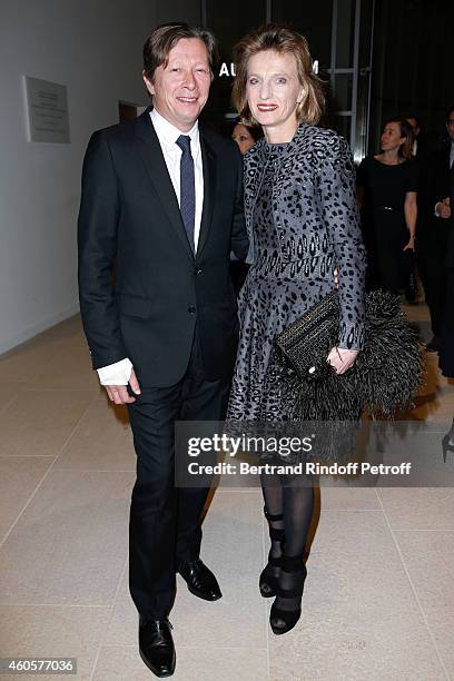 Jerome de Noirmont and his wife Emmanuelle attend the 'Fondation Claude Pompidou' : Charity Party at Fondation Louis Vuitton on December 16, 2014 in...