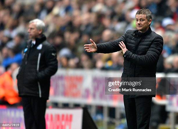 Cardiff city manager Ole Gunnar Solskjaer watches on during the Budweiser FA Cup Third Round match between Newcastle United and Cardiff City at St...