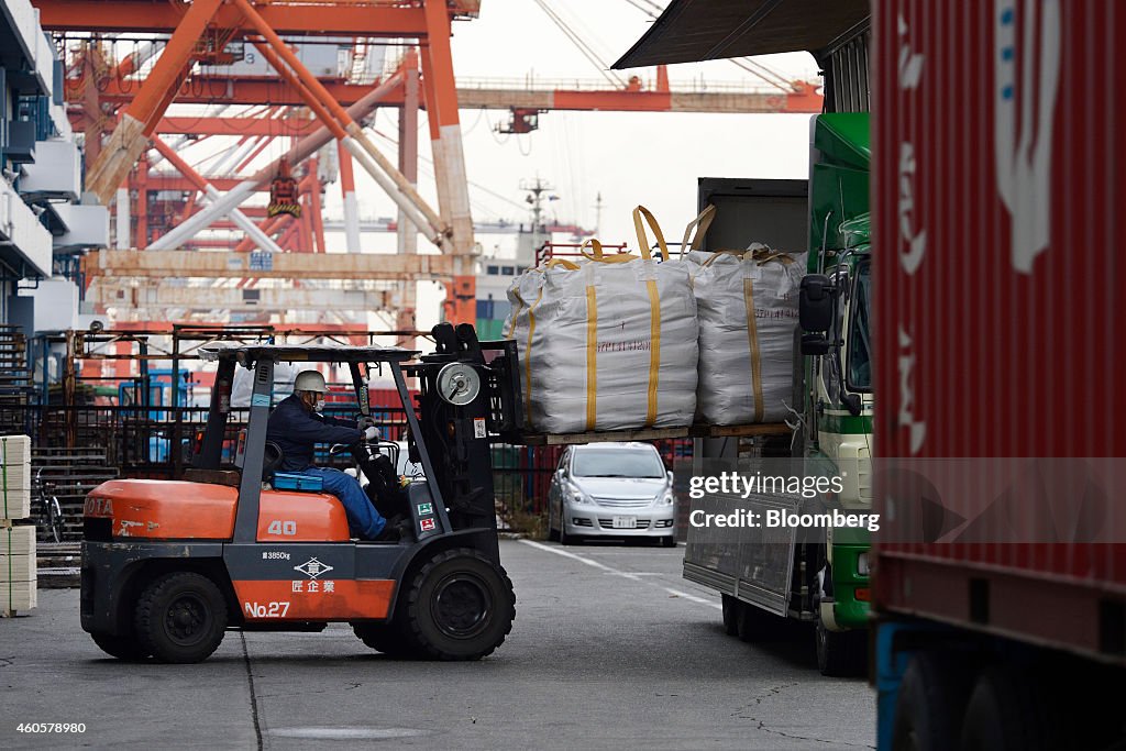 Vehicles And Containers At Yokohama Port As Japan Releases Trade Figures