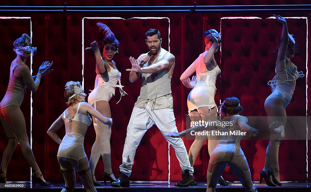 Latin Singer Ricky Martin Recording artist Ricky Martin performs with dancers during the 15th ...
