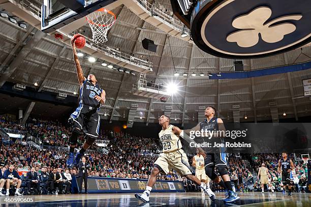 Quinn Cook of the Duke Blue Devils drives to the basket against the Notre Dame Fighting Irish during the first half of the game at Purcell Pavilion...