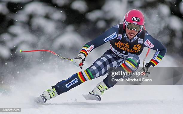 Andreas Romar of Finland races down the course during the Audi FIS Alpine Ski World Cup Downhill training on December 17 2014 in Val Gardena, Italy.