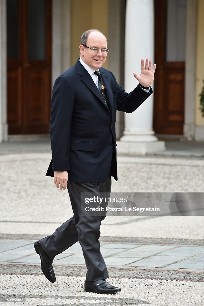 Prince Albert II of Monaco Attends The Christmas Gifts Distribution At Monaco Palace in Monte-Carlo