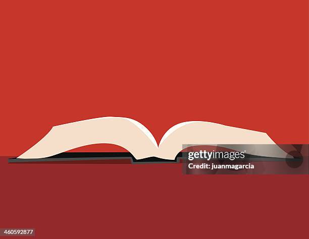 an opened white pages book on a red surface - tapas stock illustrations