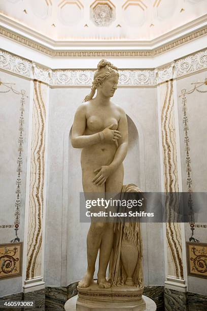 The statue of the Capitoline Venus is on display in the Capitoline Museums on August 19 in Rome, Italy. Rome, the capital of Italy, was legendarily...