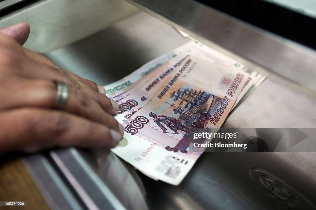 Russian Rubles At A Foreign Currency Exchange