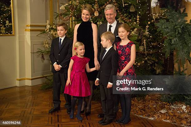 Prince Gabriel, Princess Eleonore, Queen Mathilde, Prince Emmanuel, King Philippe and Princess Elisabeth of Belgium attend the Xmas Concert at the...