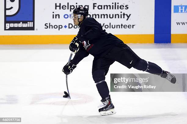 Madison Bowey skates during the Canada National Junior Team practice at the Meridian Centre on December 17, 2014 in St Catharines, Ontario, Canada.