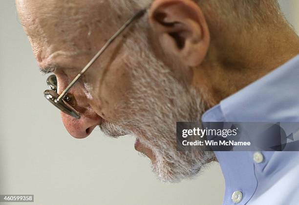 Alan Gross, recently released by Cuban authorities, makes brief remarks during a press conference at his lawyer's office shortly after arriving in...