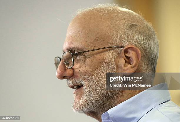 Alan Gross, recently released by Cuban authorities, makes brief remarks during a press conference at his lawyer's office shortly after arriving in...