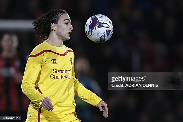 Liverpool's Serbian midfielder Lazar Markovic controls the ball during the English League Cup quarter-final football match between Bournemouth and...