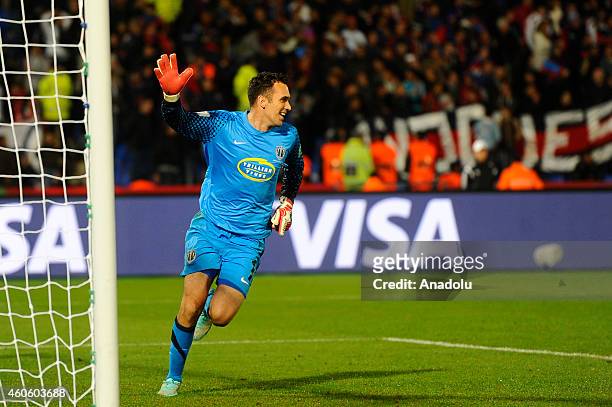 Auckland City's goalkeeper Tamati Williams reacts during the 2014 FIFA Club World Cup semi final soccer match between San Lorenzo and Auckland City...