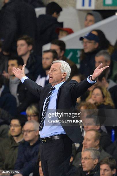 Newcastle United's English manager Alan Pardew gestures on the touchline during the English League Cup quarter-final football match between Tottenham...