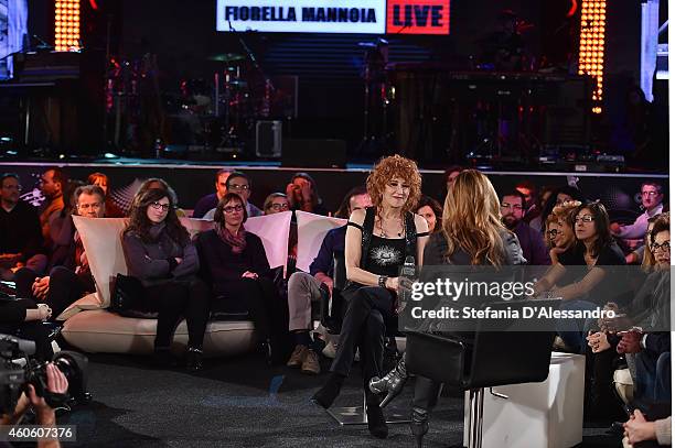 Fiorella Mannoia and Paola Gallo attend RadioItaliaLive on December 17, 2014 in Milan, Italy.