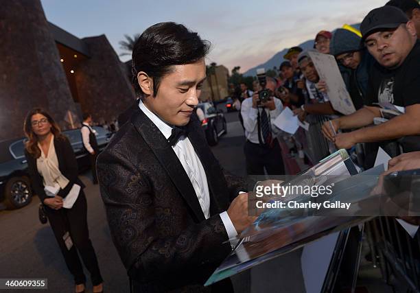 Actor Byung-hun Lee arrives at the 25th annual Palm Springs International Film Festival awards gala at Palm Springs Convention Center on January 4,...